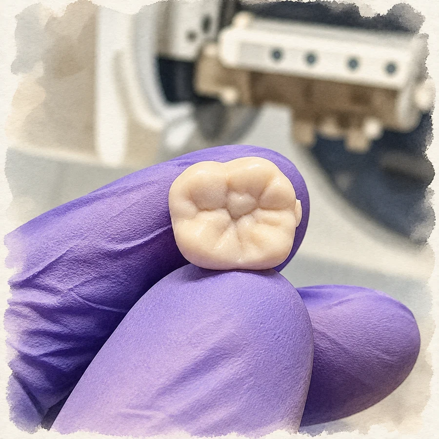Acuarela: corona de molar recién fresada